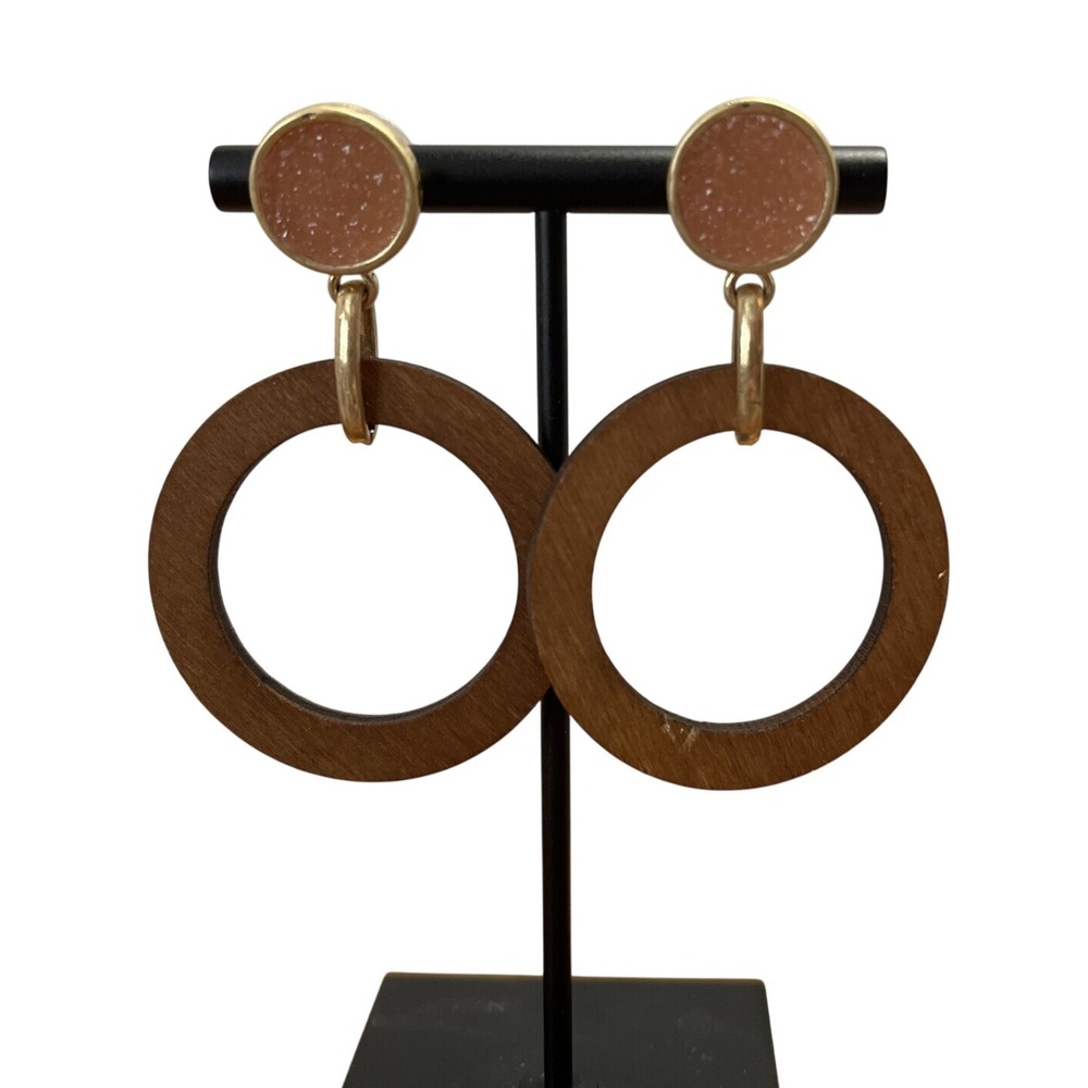 Womens‎ Dangle Hoop post Earrings with Druzy Accent